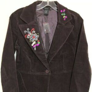 NWOT CELL Corduroy Jacket w Floral Sequins Women's Size S